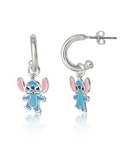 Disney Lilo and Stitch Silver Plated Stitch Drop Hoop Earrings