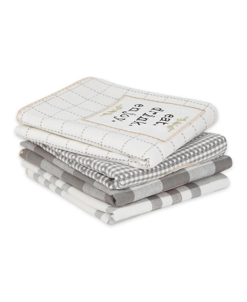 Design Imports Home Sweet Farmhouse Kitchen Collection, Dishtowel Set, 18x28", Gray, 4 Count