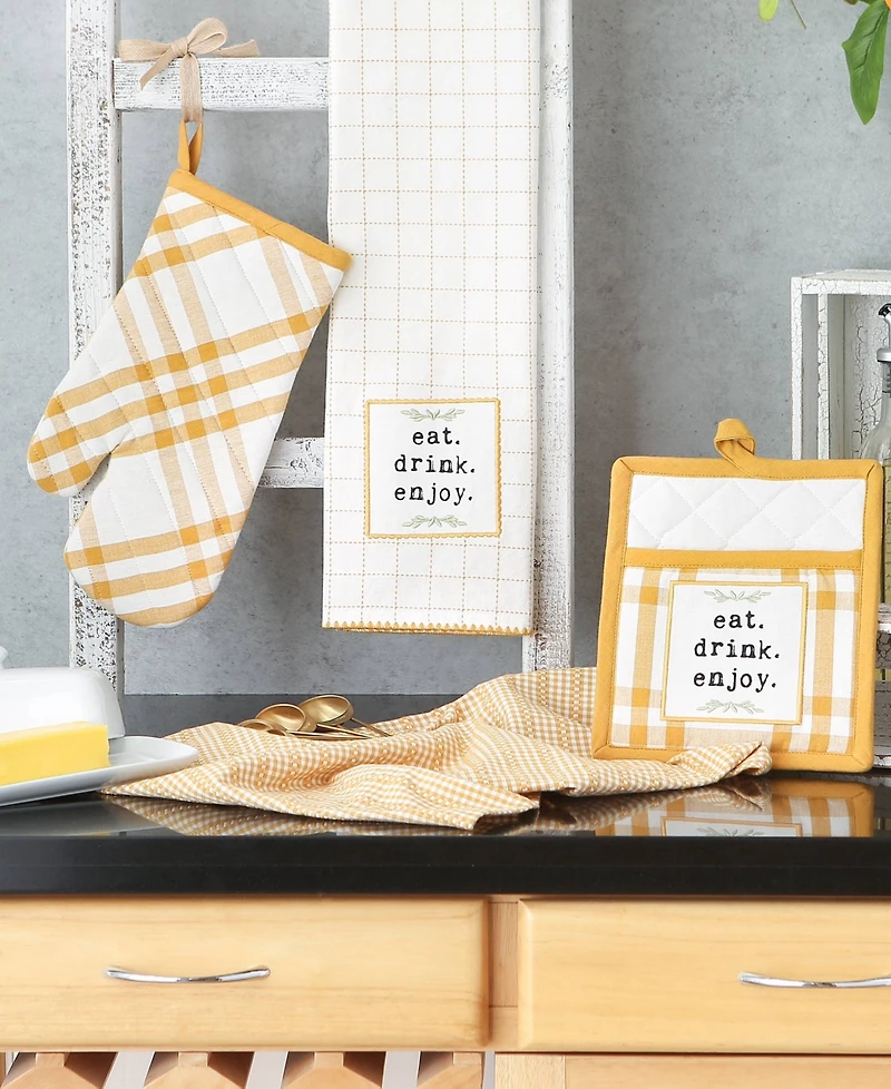 Design Imports Home Sweet Farmhouse Kitchen Collection, Potholder/Oven Mitt/Dishtowel Set, Honey Gold, 4 Count