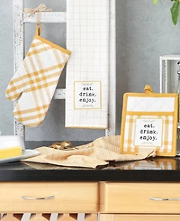 Design Imports Home Sweet Farmhouse Kitchen Collection, Potholder/Oven Mitt/Dishtowel Set, Honey Gold, 4 Count