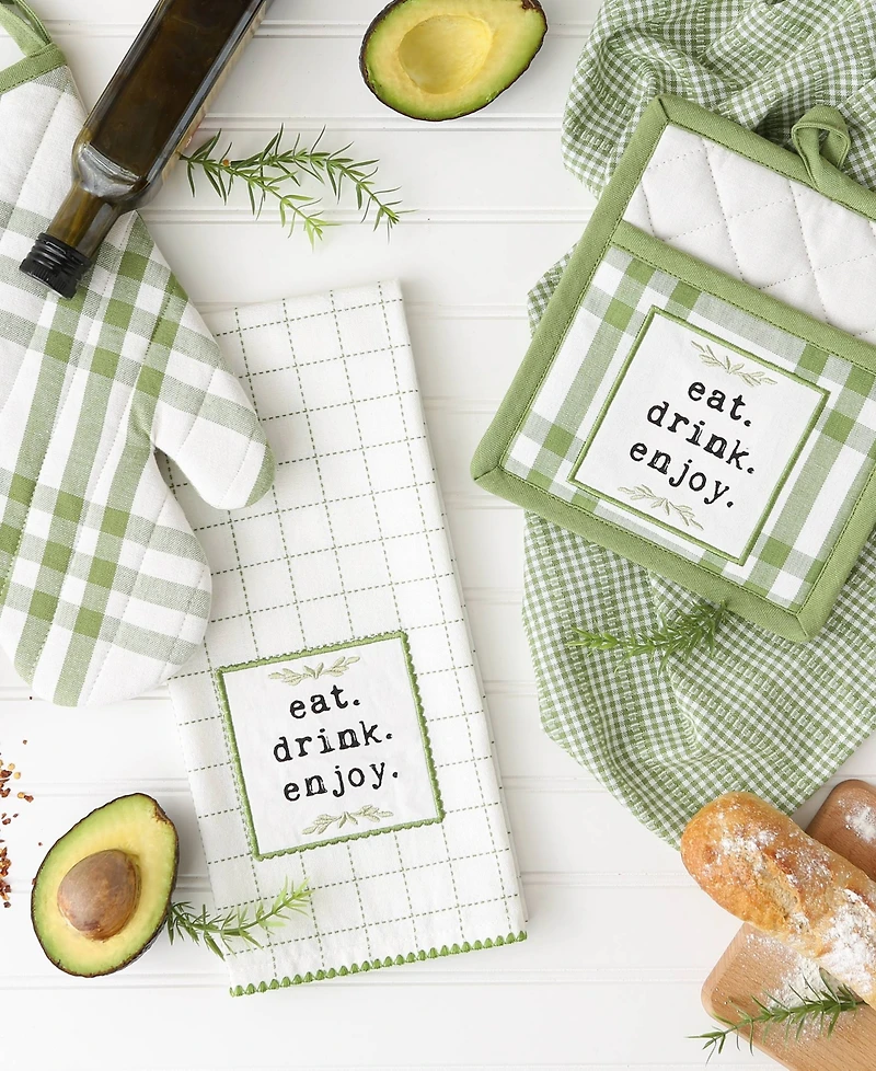 Design Imports Home Sweet Farmhouse Kitchen Collection, Potholder/Oven Mitt/Dishtowel Set, Antique Green, 4 Count