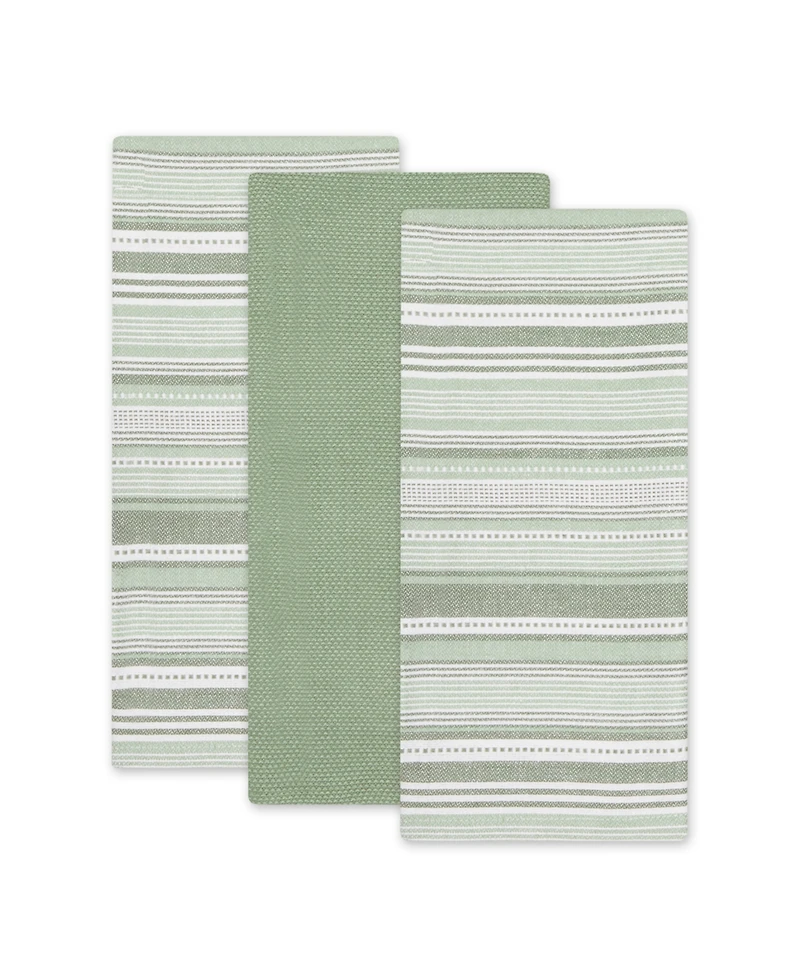 Design Imports Everyday Dishtowel Collection Urban Stripe, 20x30", Artichoke Green, 3 Piece