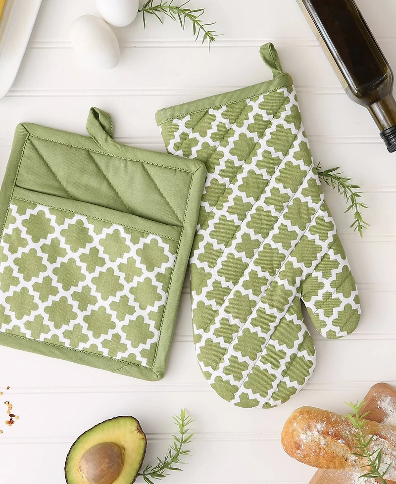 Design Imports Lattice Basics Collection Kitchen Essentials, Oven Mitt Potholder Set, Antique Green, 2, Piece