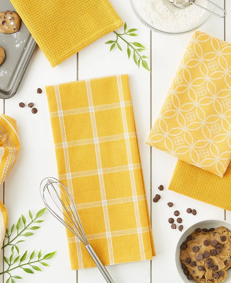 Design Imports Assorted Woven Kitchen Set, Dishtowel, 18x28", Dishcloth, 13x13", Honey Gold, 5 Piece