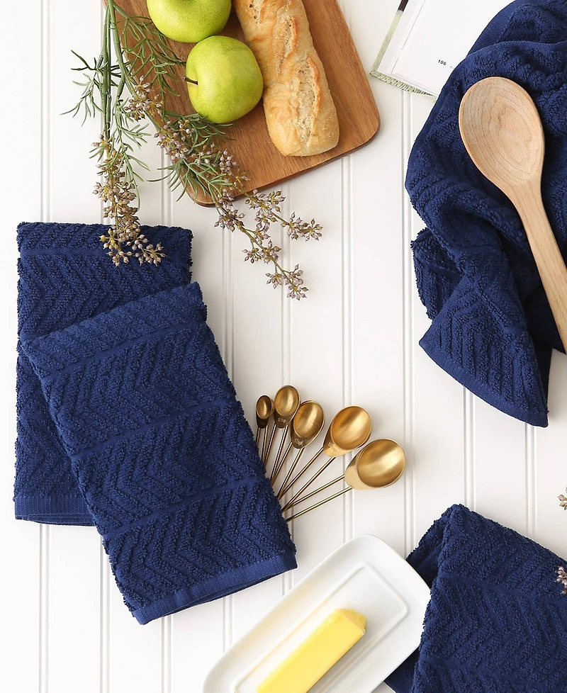 Design Imports Luxury Bar Mop Collection Chevron Dishtowel Set, 16x19", Nautical Blue, 4 Piece