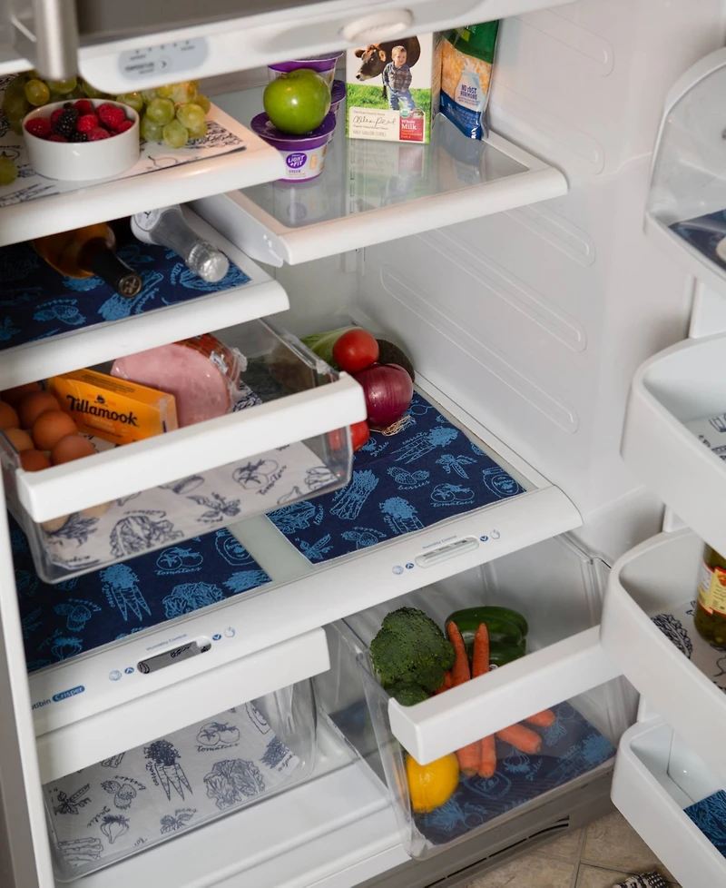 Design Imports Fridge Liner Collection Non-Adhesive, Cut to Fit, 12x24", Nautical Blue Market, 6 Piece