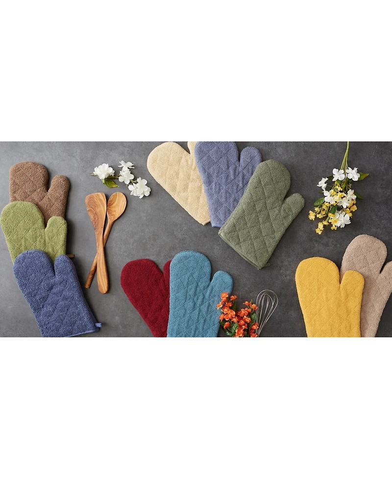 Design Imports Basic Terry Collection 100% Cotton Quilted, Oven Mitt, Antique Green, 2 Piece
