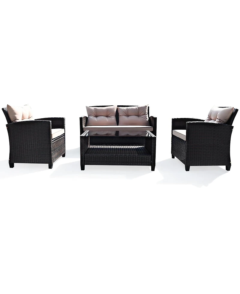 Gymax 4pcs Outdoor Rattan Furniture Set Cushioned Sofa w/Armrest Home