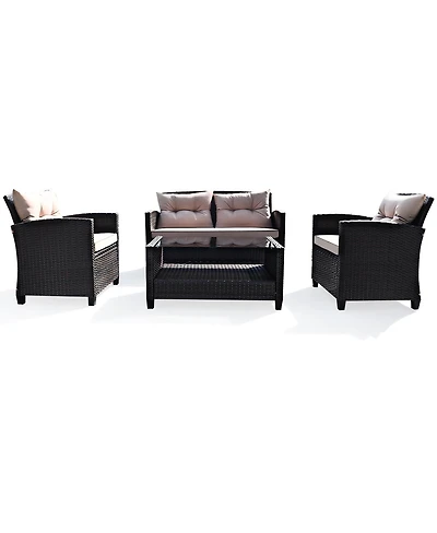 Gymax 4pcs Outdoor Rattan Furniture Set Cushioned Sofa w/Armrest Home