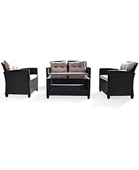 Gymax 4pcs Outdoor Rattan Furniture Set Cushioned Sofa w/Armrest Home