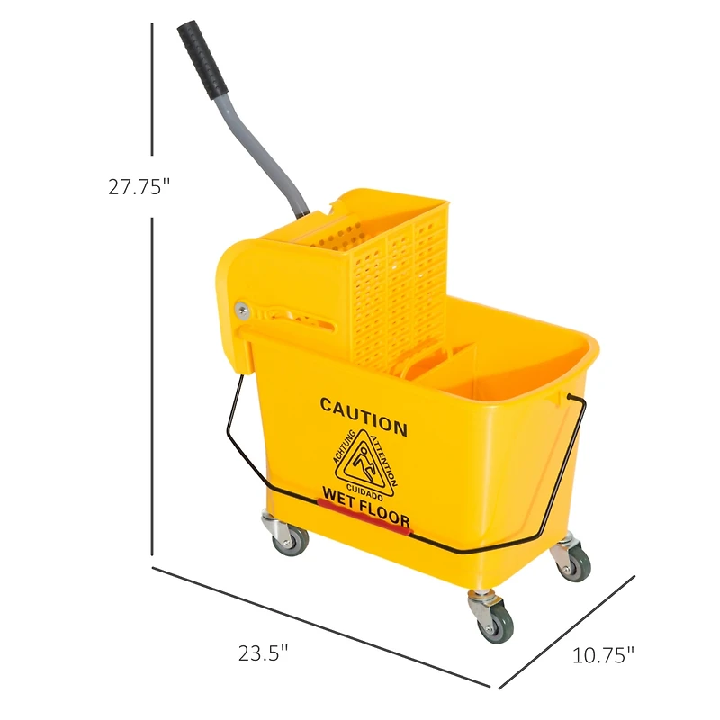 Homcom Compact Mop Bucket with Wringer on Wheels 21 Quart