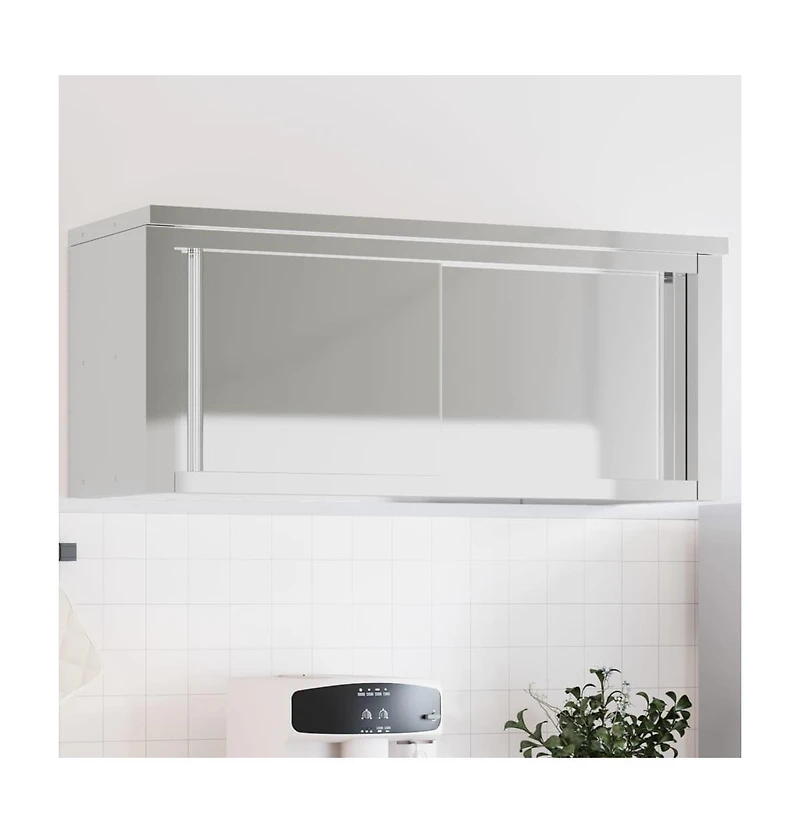 vidaXL Kitchen Wall Cabinet with Sliding Doors Stainless Steel