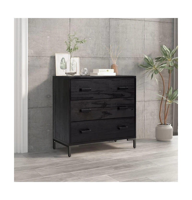 Chest of Drawers Black 29.5"x13.8"x27.6" Solid Wood Pine