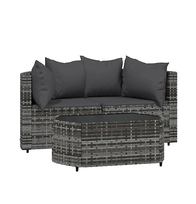 vidaXL Piece Patio Lounge Set with Cushions Gray Poly Rattan