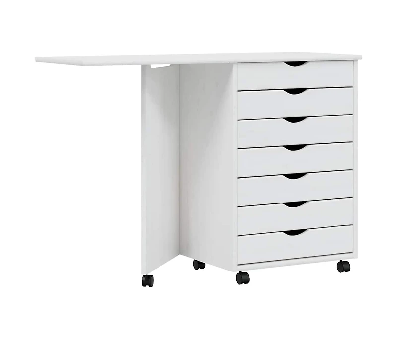Rolling Cabinet with Desk Moss White Solid Wood Pine
