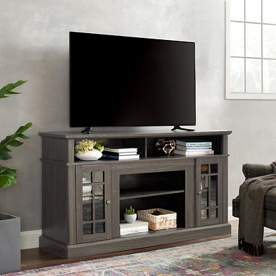 Streamdale Furniture Modern Tv Stand with Open/Closed Storage, Dark Walnut, 58"W