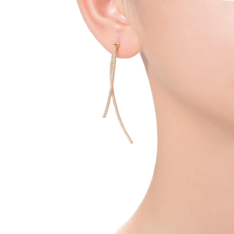 Modern 14K Gold Plated Cubic Zirconia Thin Statement Earrings