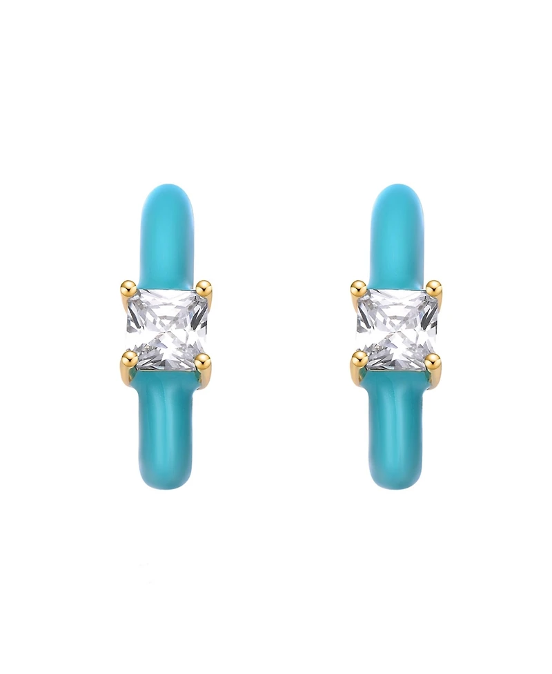 GiGiGirl 14k Yellow Gold Plated with Cubic Zirconia Blue Turquoise Enamel C-Hoop Earrings for Kids