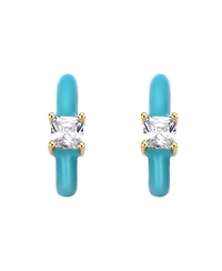 GiGiGirl 14k Yellow Gold Plated with Cubic Zirconia Blue Turquoise Enamel C-Hoop Earrings for Kids