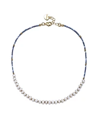 GiGiGirl 14k Yellow Gold Plated Light Blue Mineral Beads Bracelet with Freshwater Pearls for Kids/Teens