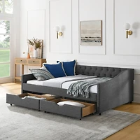 Simplie Fun Upholstered Tufted Daybed with Drawers and Copper Nail Detail