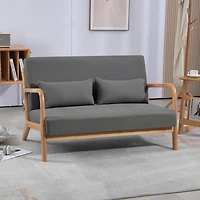 Streamdale Furniture Leisure Chair With Solid Wood Armrest And Feet, Mid-Century Modern Accent Sofa, 2 Seat