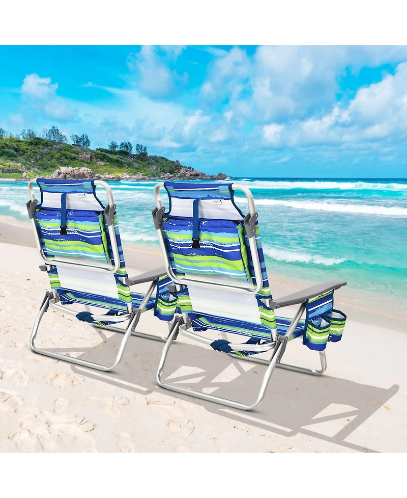 Gymax 4PCS Folding Backpack Beach Chair Reclining Camping w/ Storage Bag Pattern