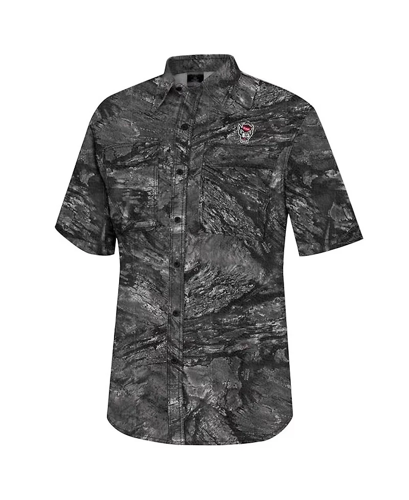Colosseum Men's Charcoal Nc State Wolfpack Realtree Aspect Charter Full-Button Fishing Shirt