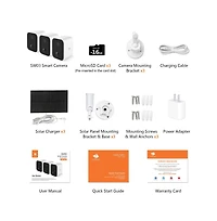 SW03-White 3 Packs 1080P Full Hd Wireless Smart Cameras with Solar Panels and 16GB Tf Card, Supports Night Vision, Wi-Fi and Smartphone App