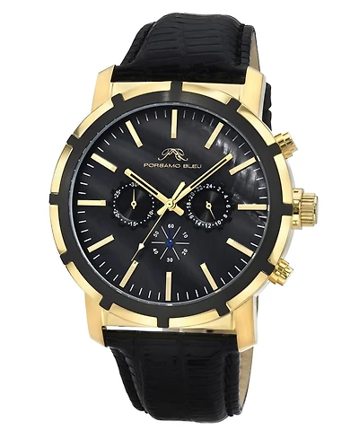 Nyc Chrono Genuine Leather Gold Tone & Black Men's Watch 1281BNYL