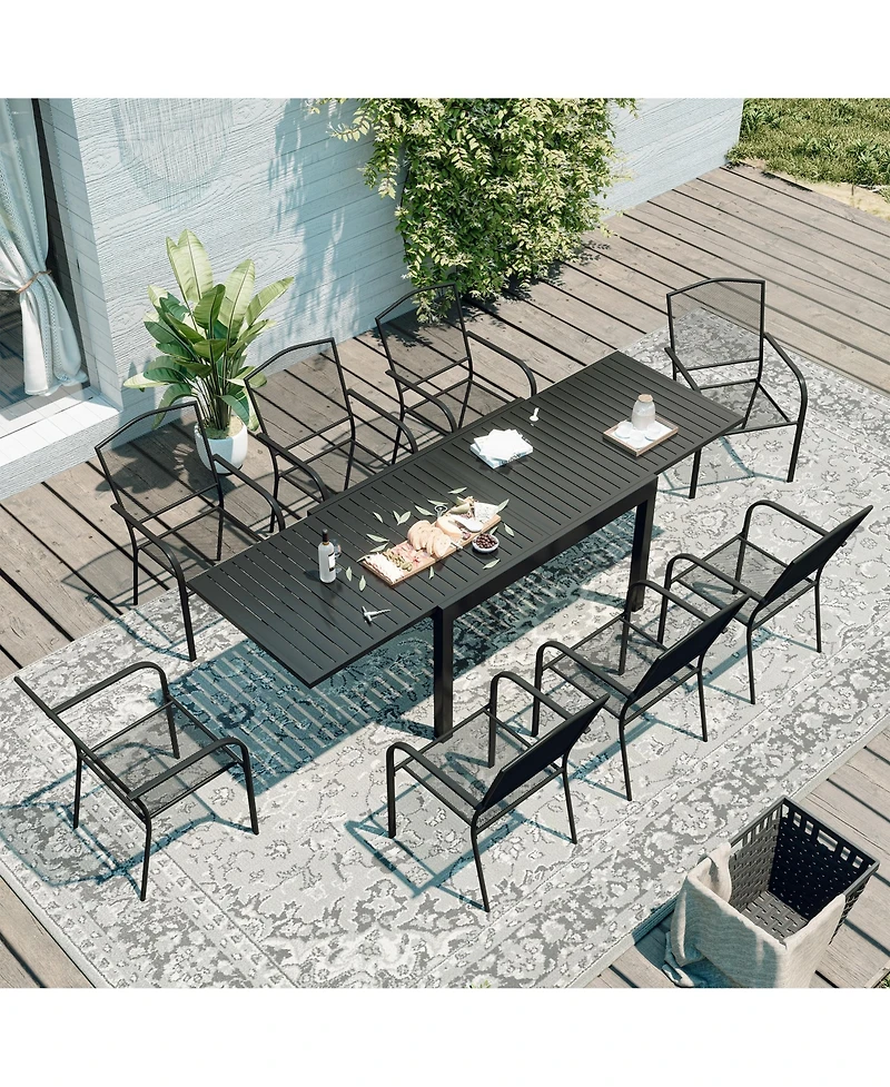 Mondawe 9-Piece Steel Mesh Table And Chair Set With 8 Pcs Steel Mesh Dining Chairs