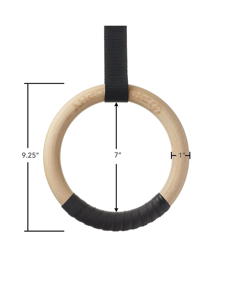 Philosophy Gym Wood Gymnastic Rings 1" - Exercise Ring Set Grip with Adjustable Straps, Grip Tape for Pull Ups, Dips, Muscle Ups