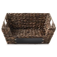 Casafield (Set of 2) Water Hyacinth Pantry Baskets with Handles and Chalkboard Labels - Espresso, Wide Woven Storage for Kitchen Shelves