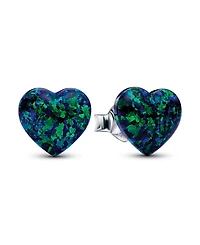 Pandora Sterling Silver Opalescent Green Heart Stud Earrings