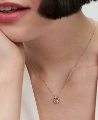 Pandora Shaped Pave Circle Treated Freshwater Cultured Pearl Collier 17.7 inch Necklace
