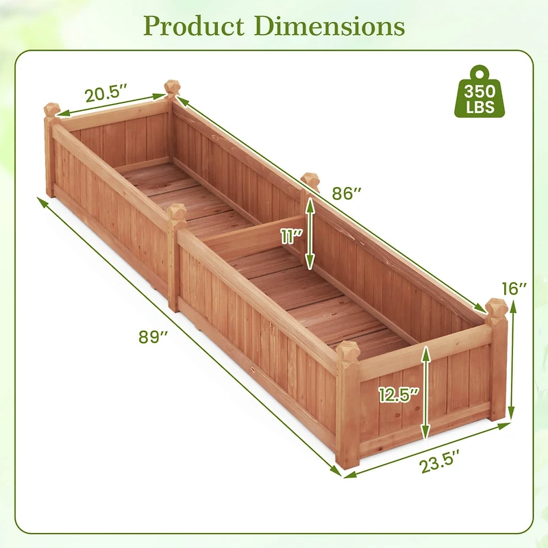 Wooden Raised Garden Bed Outdoor Rectangular Planter Box with Drainage Holes
