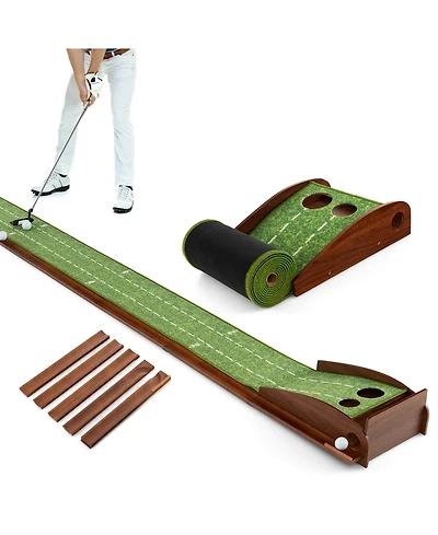 Putting Green Practice Golf Mat with Auto Ball Return and 3 Hole Sizes