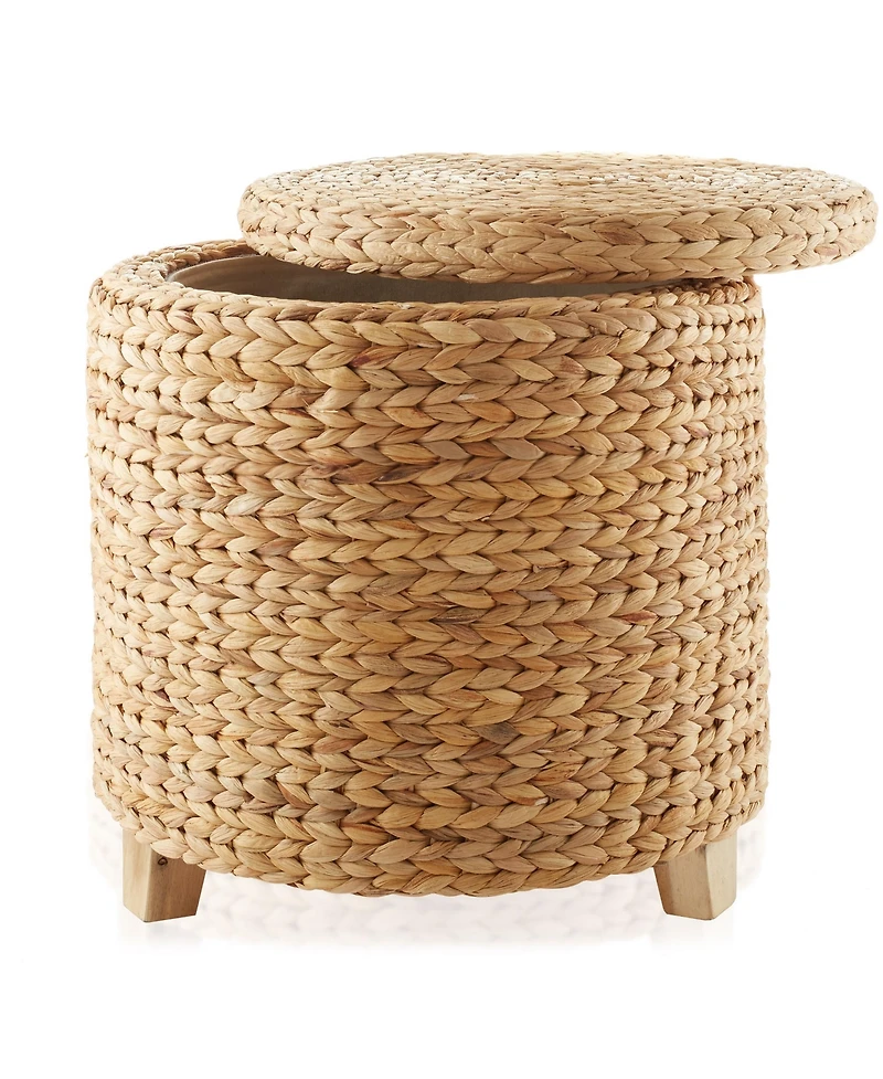 Casafield 17" Round Storage Ottoman with Lid - Natural, Handwoven Footstool for Living Room, Bedroom, Bathroom, Home Office