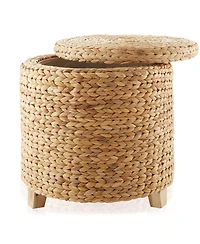 Casafield 17" Round Storage Ottoman with Lid - Natural, Handwoven Footstool for Living Room, Bedroom, Bathroom, Home Office