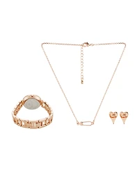 Jessica Carlyle Women's Rose Gold-Tone Metal Alloy Bracelet Watch 33mm Gift Set