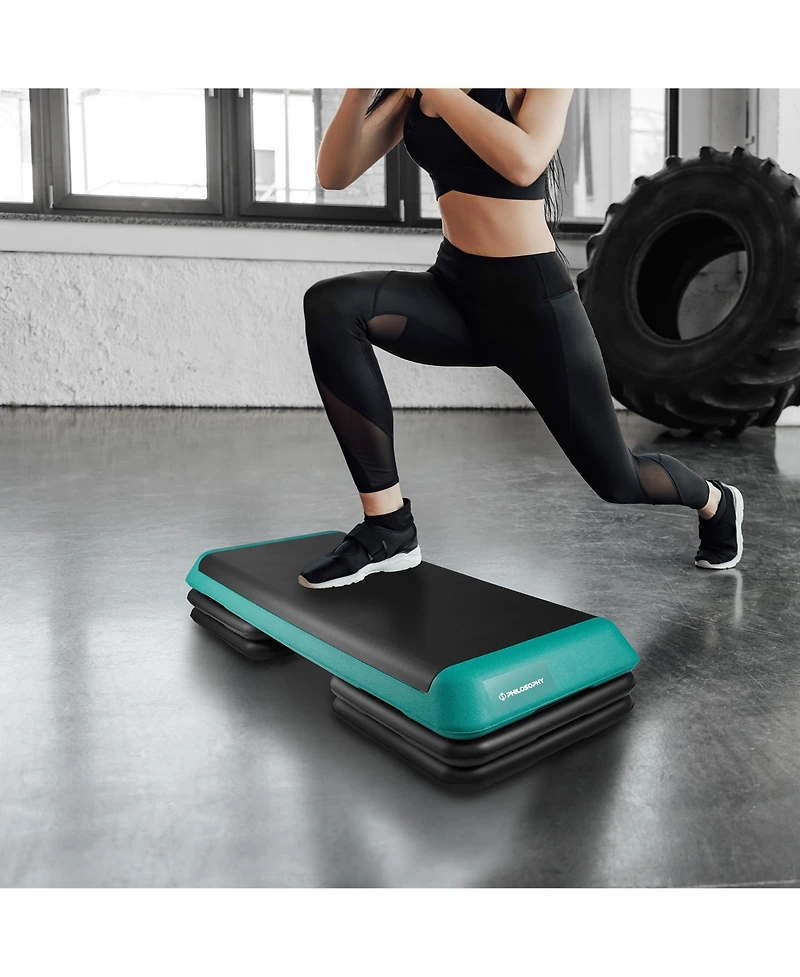 Philosophy Gym Aerobic Exercise Adjustable Step Platform, Health Club Size, with 4 Risers