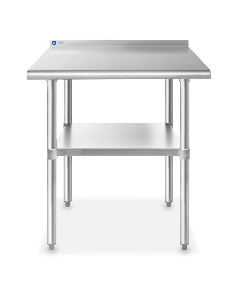 Gridmann 36 x 24 Inch Stainless Steel Table w/ Backsplash and Undershelf, Nsf Commercial Kitchen Work & Prep Table