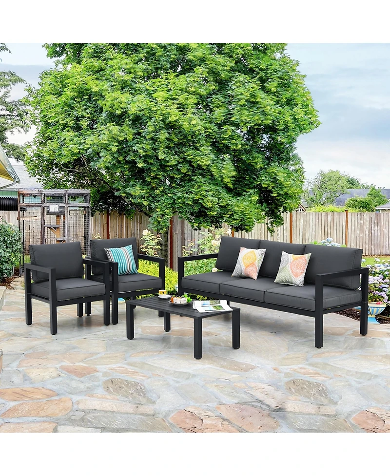 Gymax 4PCS Patio Conversation Furniture Set Outdoor Cushioned Sectional Sofa Set