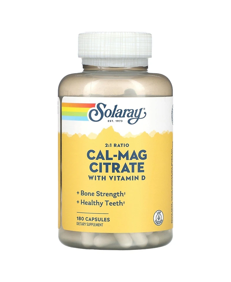 Solaray Cal-Mag Citrate with Vitamin D 2:1 Ratio - 180 Capsules