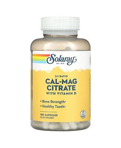 Solaray Cal-Mag Citrate with Vitamin D 2:1 Ratio - 180 Capsules