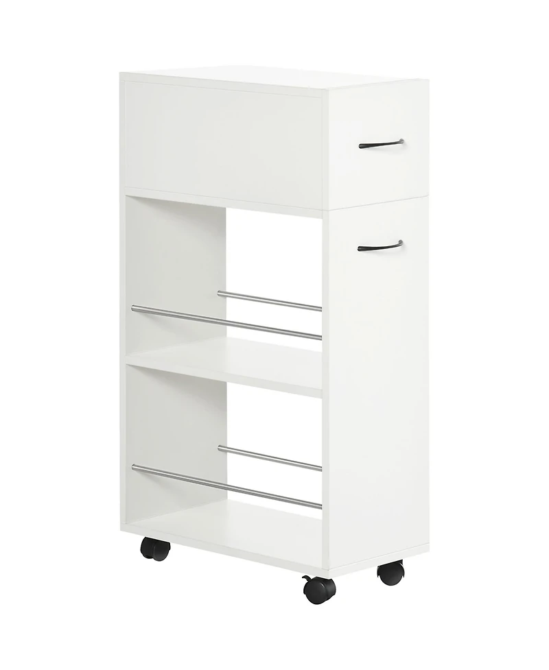 Homcom Utility Kitchen Cart Rolling Island with Drawer and Open Shelves,