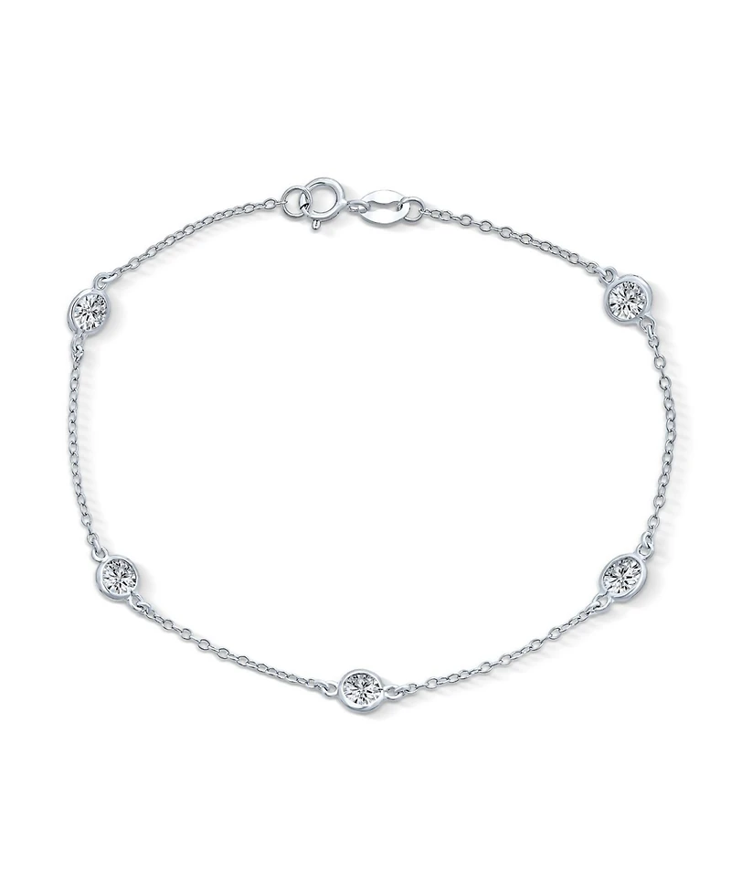 Bling Jewelry Tiny Minimalist Simple Cubic Zirconia Round Bezel Chain Cz By The Inch Bracelet Sterling Silver