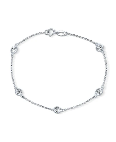 Bling Jewelry Tiny Minimalist Simple Cubic Zirconia Round Bezel Chain Cz By The Inch Bracelet Sterling Silver