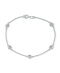 Bling Jewelry Tiny Minimalist Simple Cubic Zirconia Round Bezel Chain Cz By The Inch Bracelet Sterling Silver