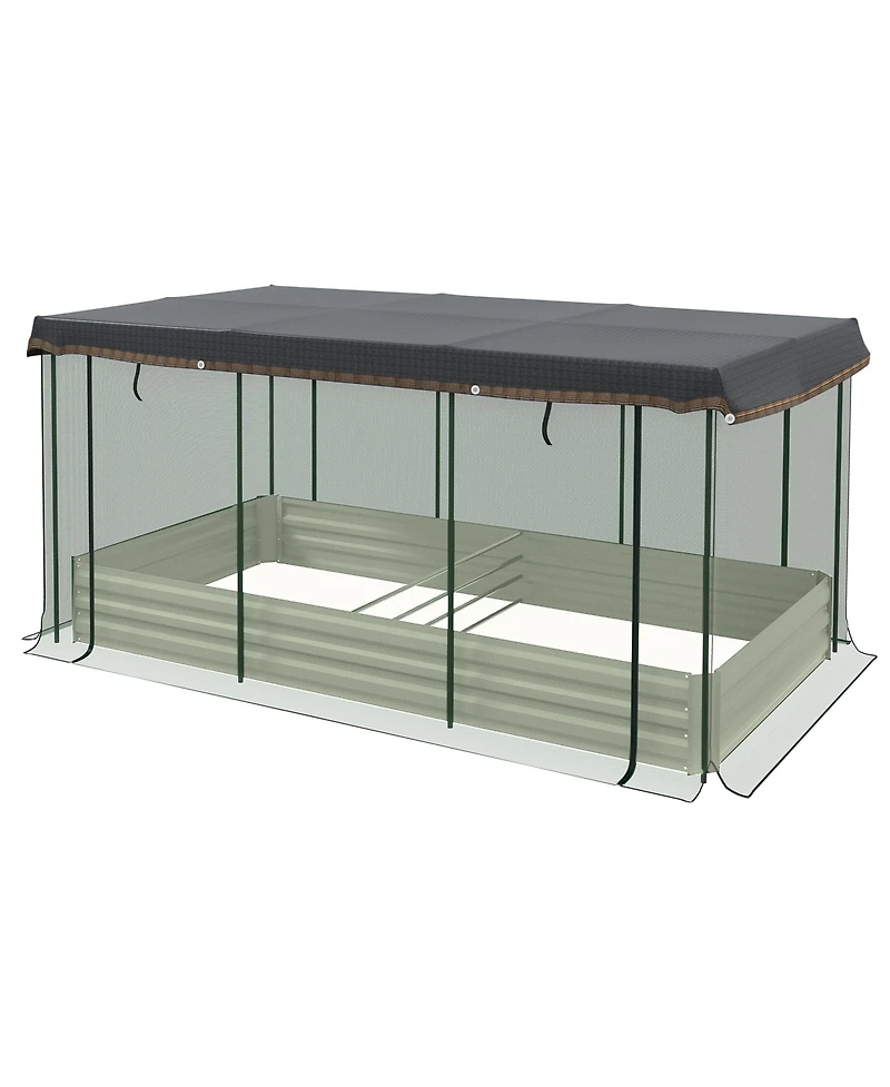 Outsunny Galvanized Raised Garden Bed with Crop Cage & Shade Cloth